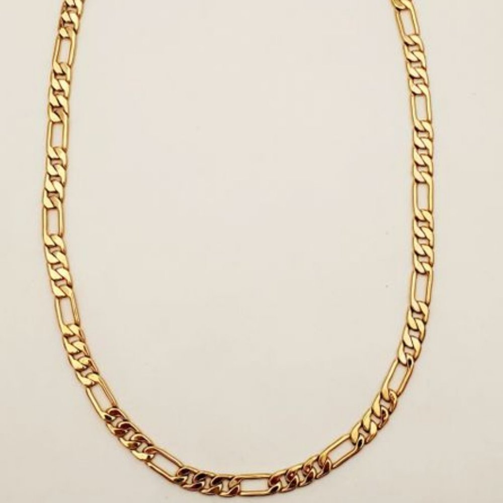 Goldfathers Jewelry.  24K Gold Layered 22" Large Round Figaro Necklace. UNISEX.